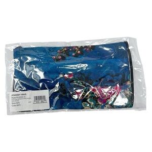 Johnny Was Face Mask Blue Floral Pattern 100% Cotton Lined Striped Back